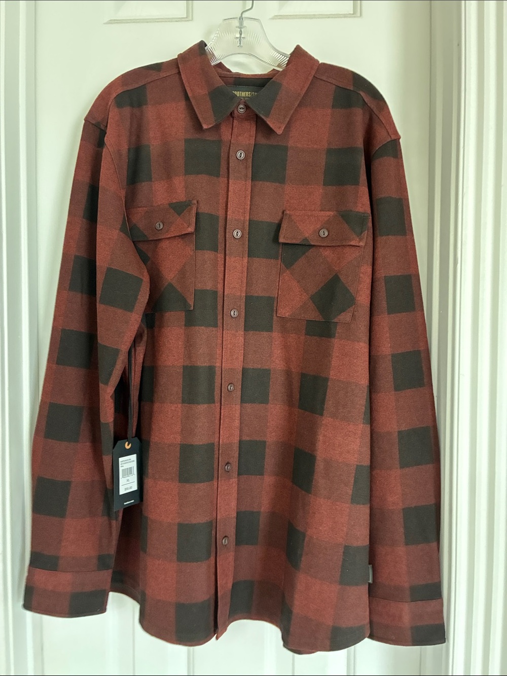 Men's Plaid Button-Down Shirt in Red and Black